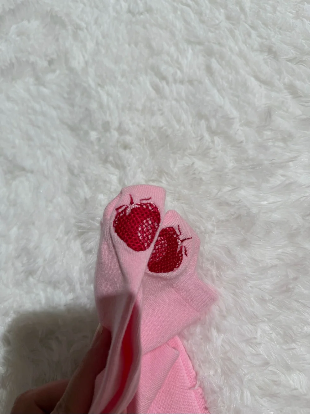 NWT Aerie Pink Ankle Socks with Red Strawberry Accent One Size Bobby Socks
